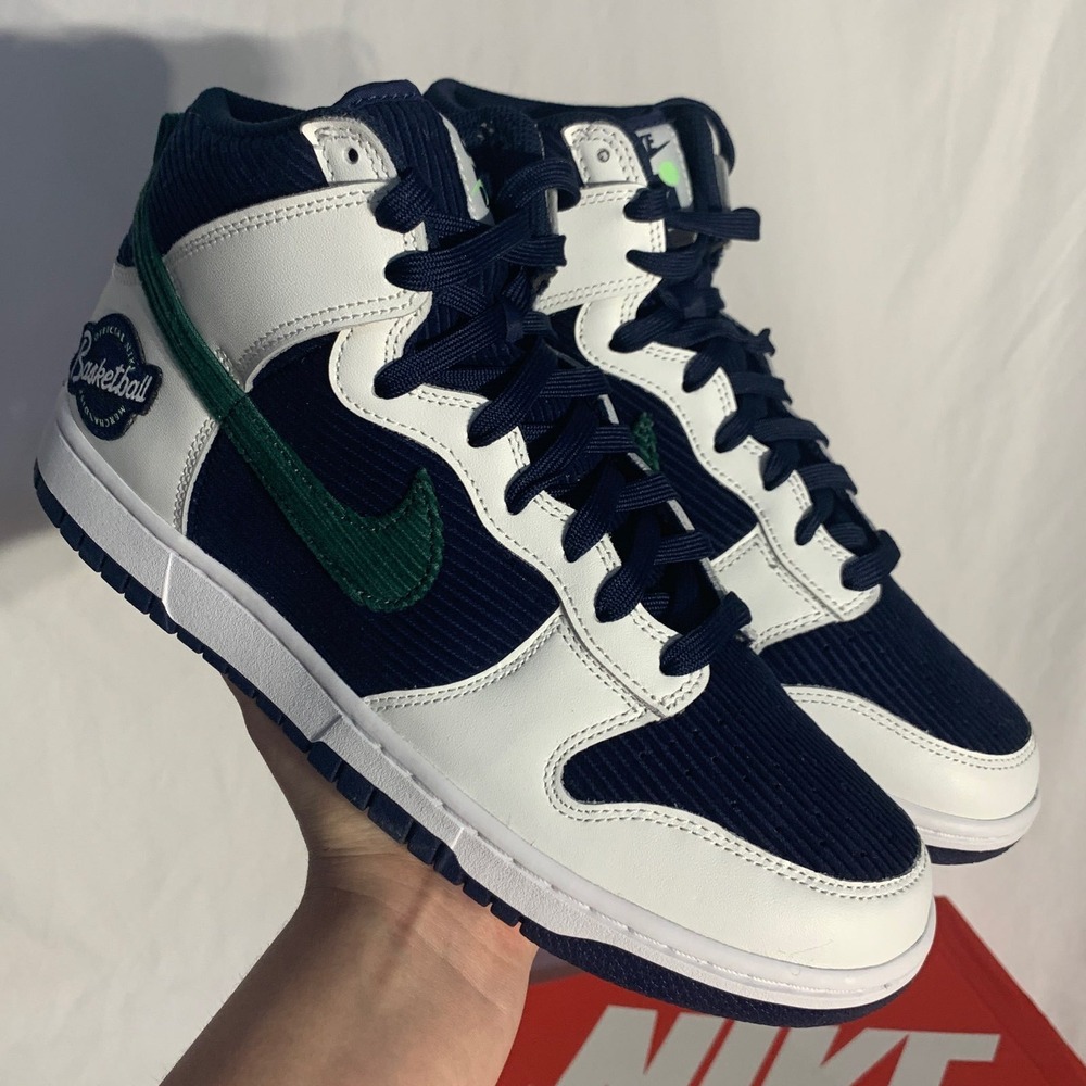 Nike Dunk Hi Premium Embossed College Navy Green White Sneakers Mens‎ 9.5 - Picture 5 of 9